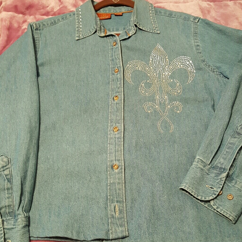 Fleur-de-lis Denim Shirt with Bling